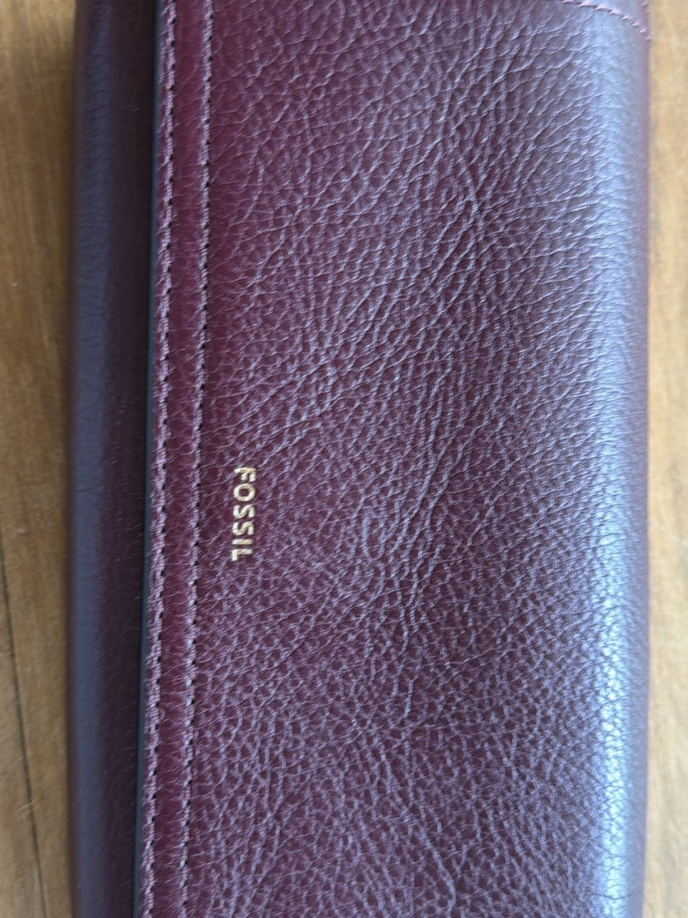 Fossil Burgundy Leather Long Wallet with Gold Logo